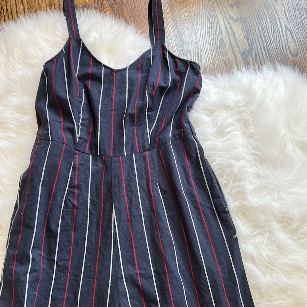 Blue preppy striped jumpsuit